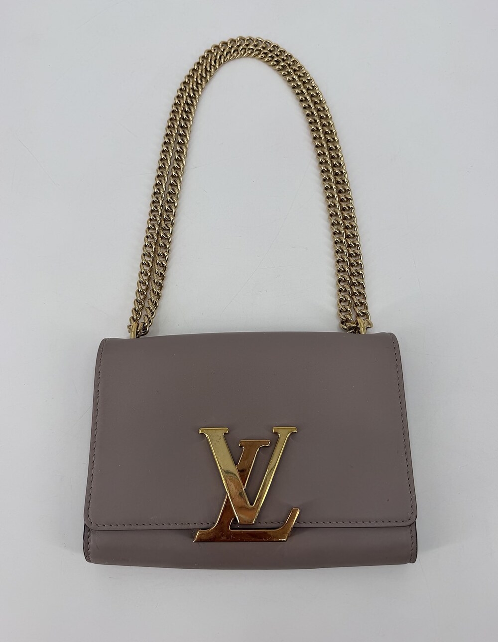 Louis Vuitton Chain Louise MM Taupe Calfskin Gold LV Flap Chain Shoulder Bag